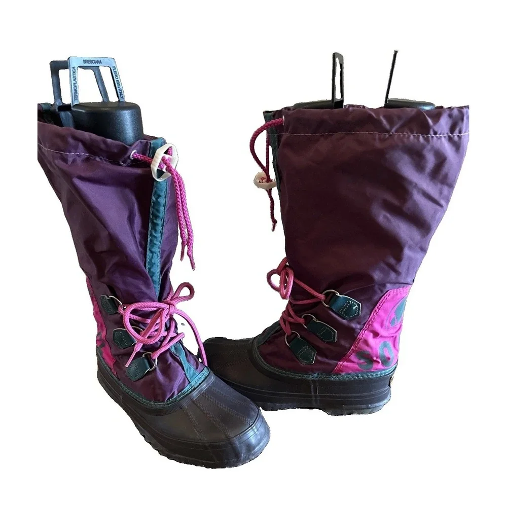Vintage Sorel Purple Boots Mid Calf Removable Felt Liners Sz 6
